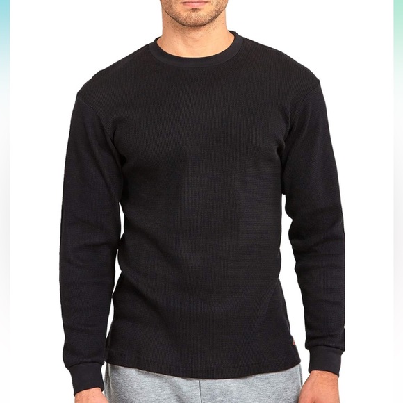 Men’s Blu Rock Black Thermal Waffle Knit T-Shirt Top - Picture 1 of 16